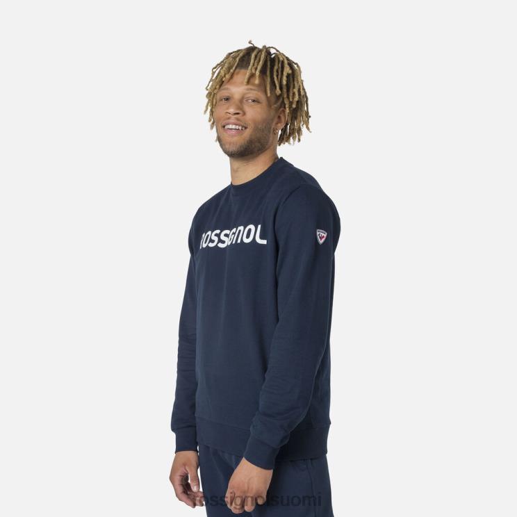 Rossignol miehet logolla varustettu puuvillainen collegepaita pyöreä pääntie tumma laivasto topit BTF0P415