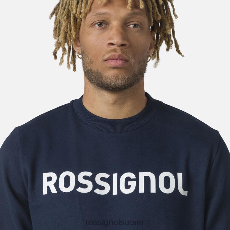 Rossignol miehet logolla varustettu puuvillainen collegepaita pyöreä pääntie tumma laivasto topit BTF0P415