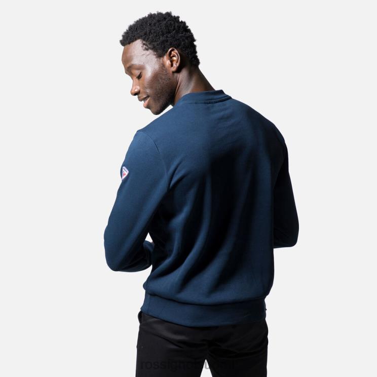 Rossignol miehet logolla varustettu puuvillainen collegepaita pyöreä pääntie tumma laivasto topit BTF0P505