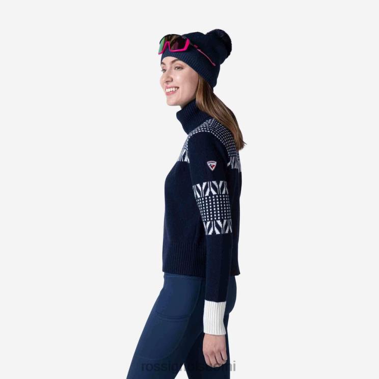 Rossignol naiset vintage villapaita villakauluksella tumma laivasto topit BTF0P1041