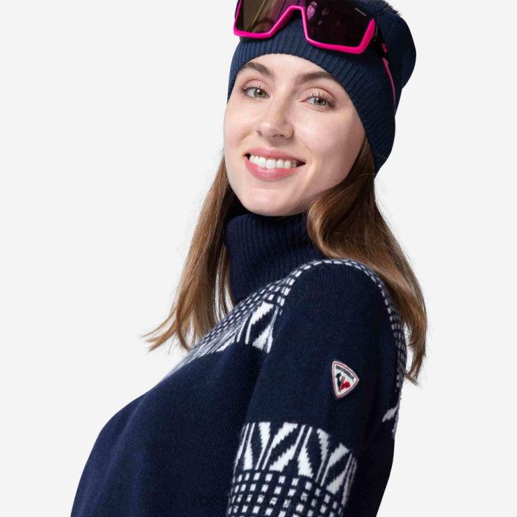 Rossignol naiset vintage villapaita villakauluksella tumma laivasto topit BTF0P1041