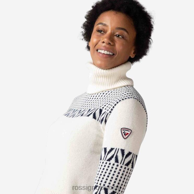 Rossignol naiset vintage villapaita villakauluksella valkoinen topit BTF0P1042